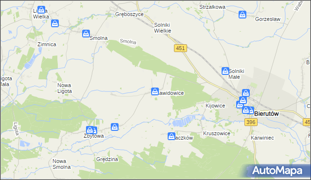 mapa Zawidowice gmina Bierutów, Zawidowice gmina Bierutów na mapie Targeo