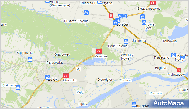 mapa Zawidza gmina Łoniów, Zawidza gmina Łoniów na mapie Targeo