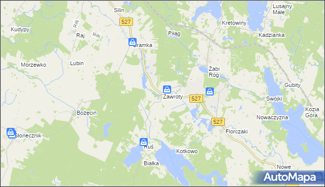mapa Zawroty, Zawroty na mapie Targeo