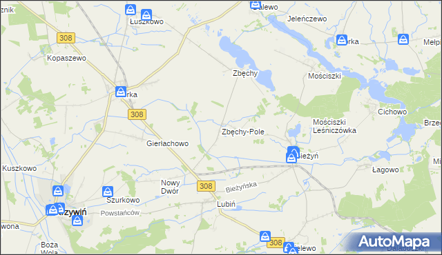 mapa Zbęchy-Pole, Zbęchy-Pole na mapie Targeo