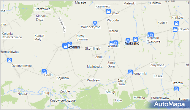 mapa Zbęk gmina Skomlin, Zbęk gmina Skomlin na mapie Targeo