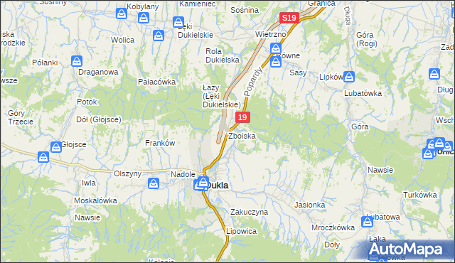 mapa Zboiska gmina Dukla, Zboiska gmina Dukla na mapie Targeo