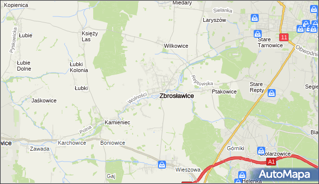 mapa Zbrosławice, Zbrosławice na mapie Targeo