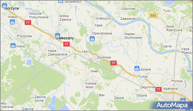 mapa Zbydniów gmina Zaleszany, Zbydniów gmina Zaleszany na mapie Targeo