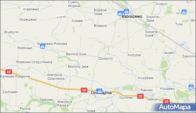 mapa Zbyszyno, Zbyszyno na mapie Targeo