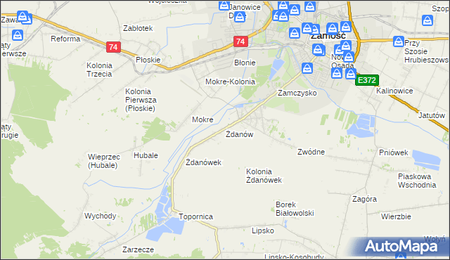 mapa Żdanów gmina Zamość, Żdanów gmina Zamość na mapie Targeo