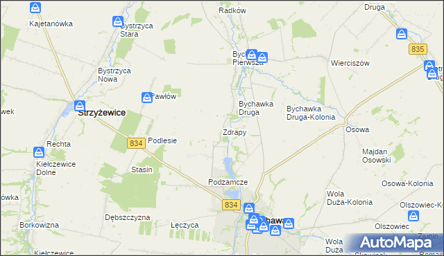 mapa Zdrapy gmina Bychawa, Zdrapy gmina Bychawa na mapie Targeo
