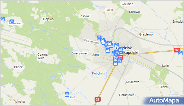 mapa Zdrój gmina Grodzisk Wielkopolski, Zdrój gmina Grodzisk Wielkopolski na mapie Targeo