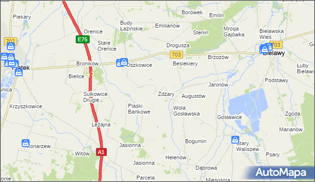 mapa Żdżary gmina Bielawy, Żdżary gmina Bielawy na mapie Targeo