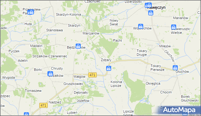 mapa Żdżary gmina Kawęczyn, Żdżary gmina Kawęczyn na mapie Targeo