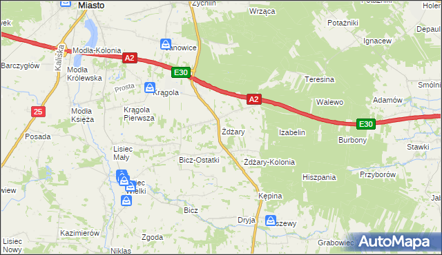 mapa Żdżary gmina Stare Miasto, Żdżary gmina Stare Miasto na mapie Targeo