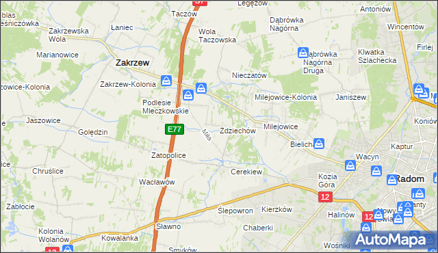 mapa Zdziechów gmina Zakrzew, Zdziechów gmina Zakrzew na mapie Targeo
