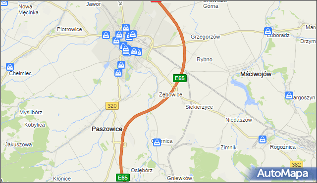 mapa Zębowice gmina Paszowice, Zębowice gmina Paszowice na mapie Targeo