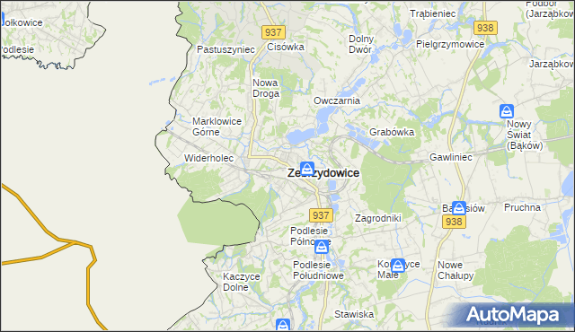 mapa Zebrzydowice powiat cieszyński, Zebrzydowice powiat cieszyński na mapie Targeo