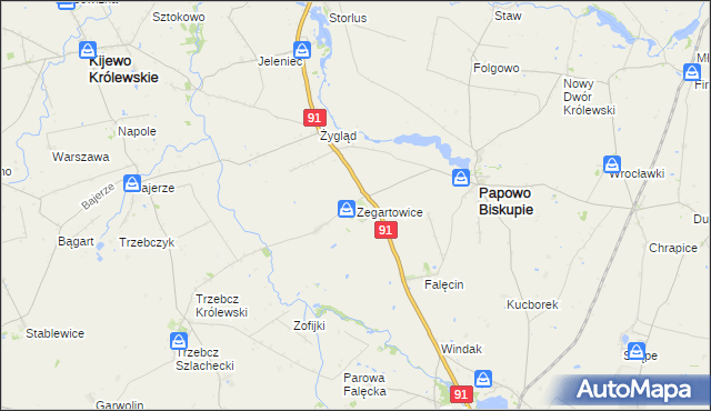 mapa Zegartowice gmina Papowo Biskupie, Zegartowice gmina Papowo Biskupie na mapie Targeo