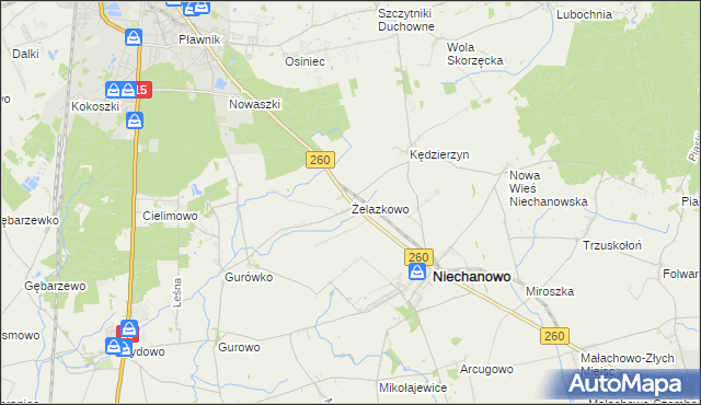 mapa Żelazkowo gmina Niechanowo, Żelazkowo gmina Niechanowo na mapie Targeo