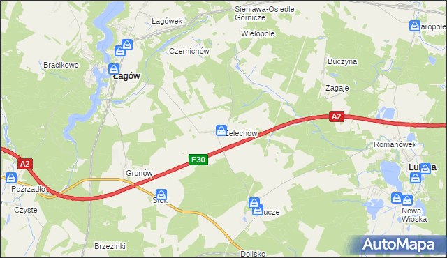 mapa Żelechów gmina Łagów, Żelechów gmina Łagów na mapie Targeo