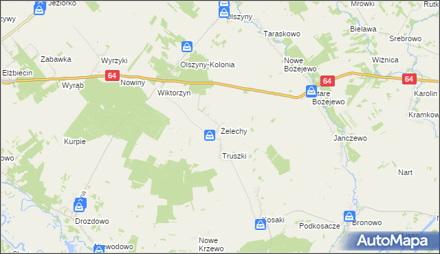 mapa Żelechy gmina Piątnica, Żelechy gmina Piątnica na mapie Targeo