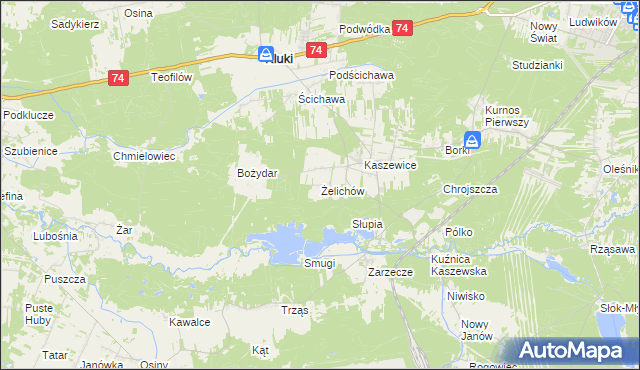 mapa Żelichów gmina Kluki, Żelichów gmina Kluki na mapie Targeo