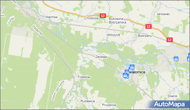 mapa Żelisław gmina Małomice, Żelisław gmina Małomice na mapie Targeo