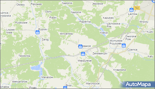 mapa Żelisławice gmina Secemin, Żelisławice gmina Secemin na mapie Targeo