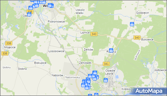 mapa Żerków gmina Brzeg Dolny, Żerków gmina Brzeg Dolny na mapie Targeo