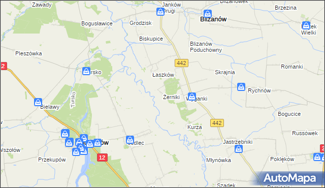 mapa Żerniki gmina Blizanów, Żerniki gmina Blizanów na mapie Targeo