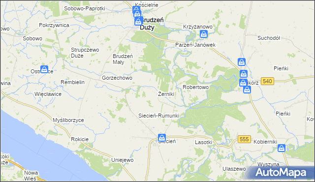 mapa Żerniki gmina Brudzeń Duży, Żerniki gmina Brudzeń Duży na mapie Targeo