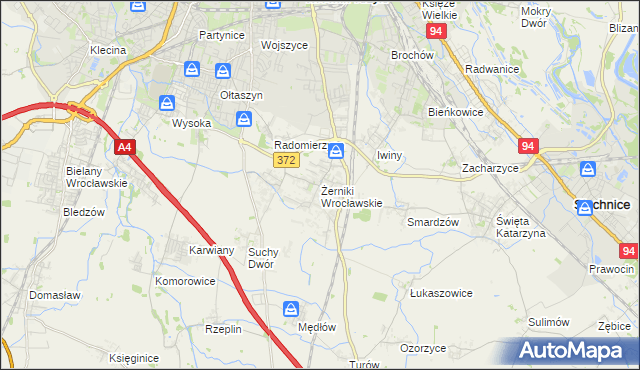 mapa Żerniki Wrocławskie, Żerniki Wrocławskie na mapie Targeo