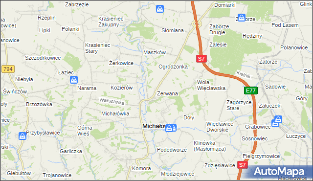 mapa Zerwana, Zerwana na mapie Targeo