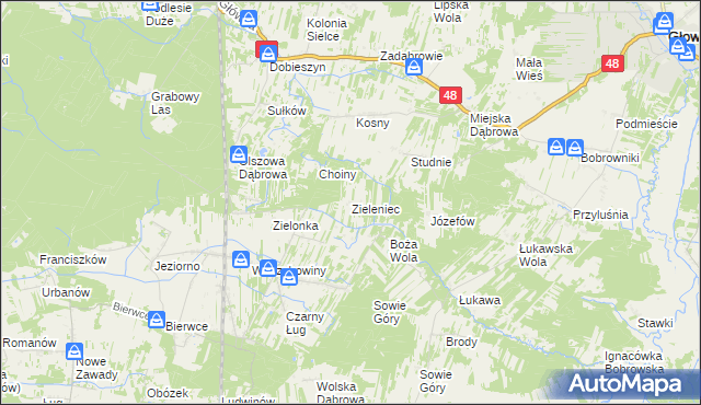 mapa Zieleniec gmina Głowaczów, Zieleniec gmina Głowaczów na mapie Targeo