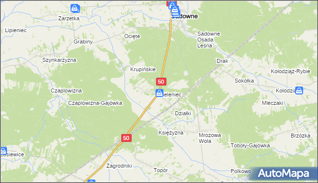 mapa Zieleniec gmina Sadowne, Zieleniec gmina Sadowne na mapie Targeo