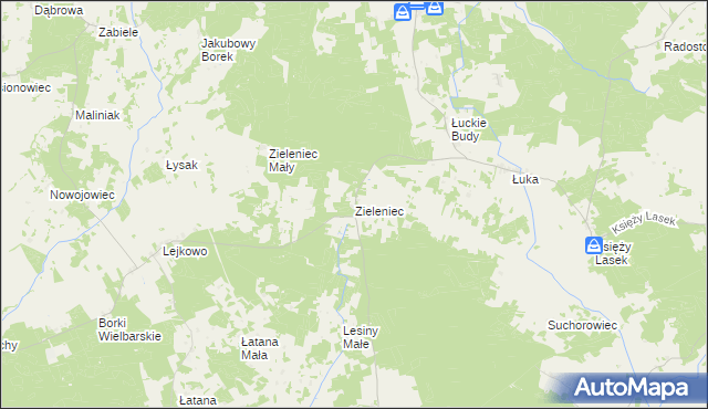 mapa Zieleniec gmina Wielbark, Zieleniec gmina Wielbark na mapie Targeo
