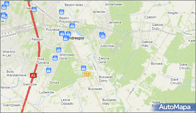 mapa Zielona Góra gmina Koluszki, Zielona Góra gmina Koluszki na mapie Targeo