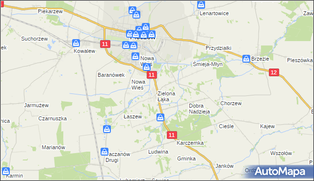 mapa Zielona Łąka gmina Pleszew, Zielona Łąka gmina Pleszew na mapie Targeo