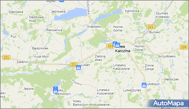 mapa Zielona Wieś gmina Nowa Karczma, Zielona Wieś gmina Nowa Karczma na mapie Targeo