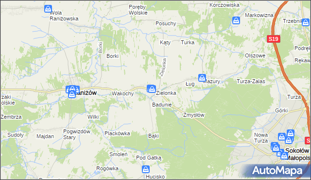 mapa Zielonka gmina Raniżów, Zielonka gmina Raniżów na mapie Targeo