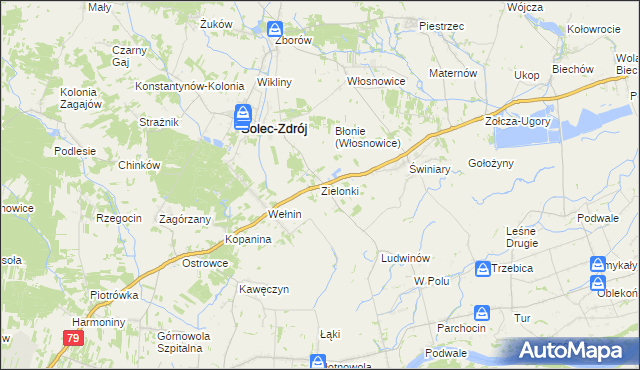 mapa Zielonki gmina Solec-Zdrój, Zielonki gmina Solec-Zdrój na mapie Targeo