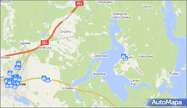 mapa Zielonowo gmina Stawiguda, Zielonowo gmina Stawiguda na mapie Targeo