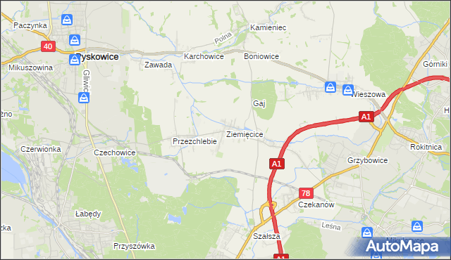 mapa Ziemięcice, Ziemięcice na mapie Targeo