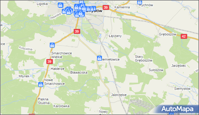 mapa Ziemiełowice, Ziemiełowice na mapie Targeo