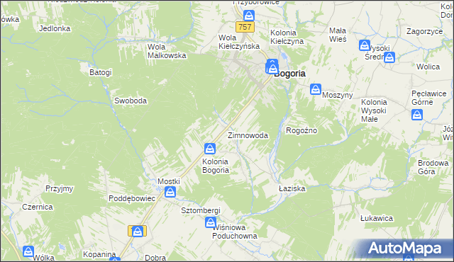 mapa Zimnowoda gmina Bogoria, Zimnowoda gmina Bogoria na mapie Targeo