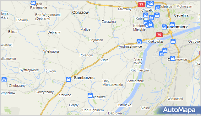 mapa Złota gmina Samborzec, Złota gmina Samborzec na mapie Targeo