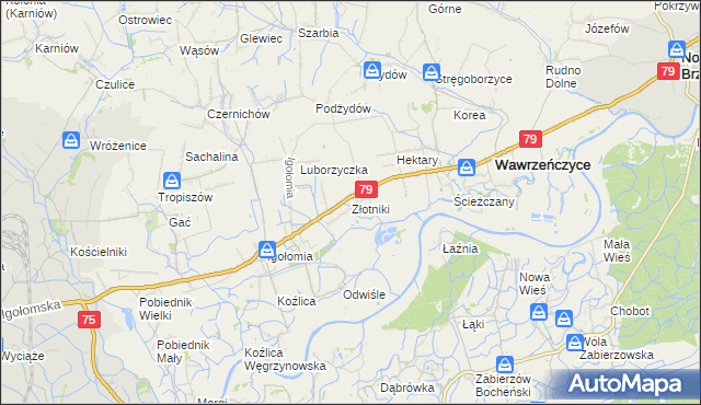 mapa Złotniki gmina Igołomia-Wawrzeńczyce, Złotniki gmina Igołomia-Wawrzeńczyce na mapie Targeo