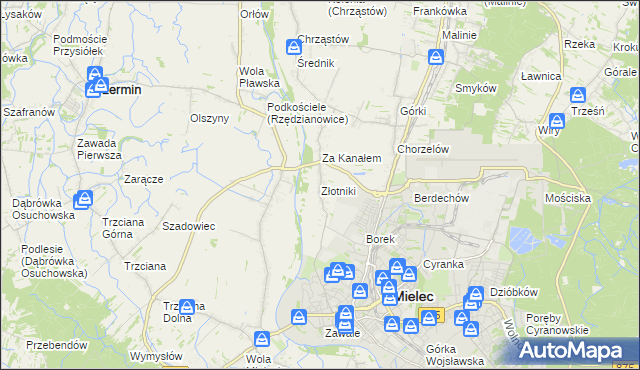 mapa Złotniki gmina Mielec, Złotniki gmina Mielec na mapie Targeo
