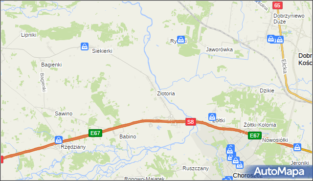 mapa Złotoria gmina Choroszcz, Złotoria gmina Choroszcz na mapie Targeo