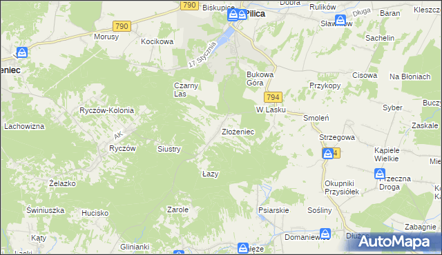 mapa Złożeniec, Złożeniec na mapie Targeo