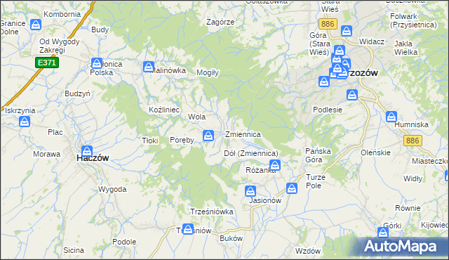 mapa Zmiennica, Zmiennica na mapie Targeo