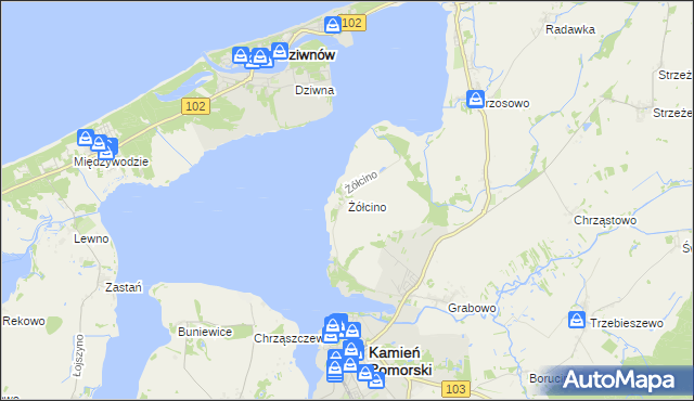 mapa Żółcino, Żółcino na mapie Targeo