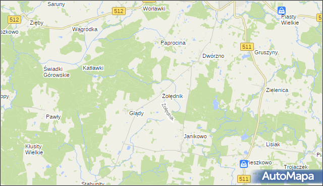 mapa Żołędnik, Żołędnik na mapie Targeo